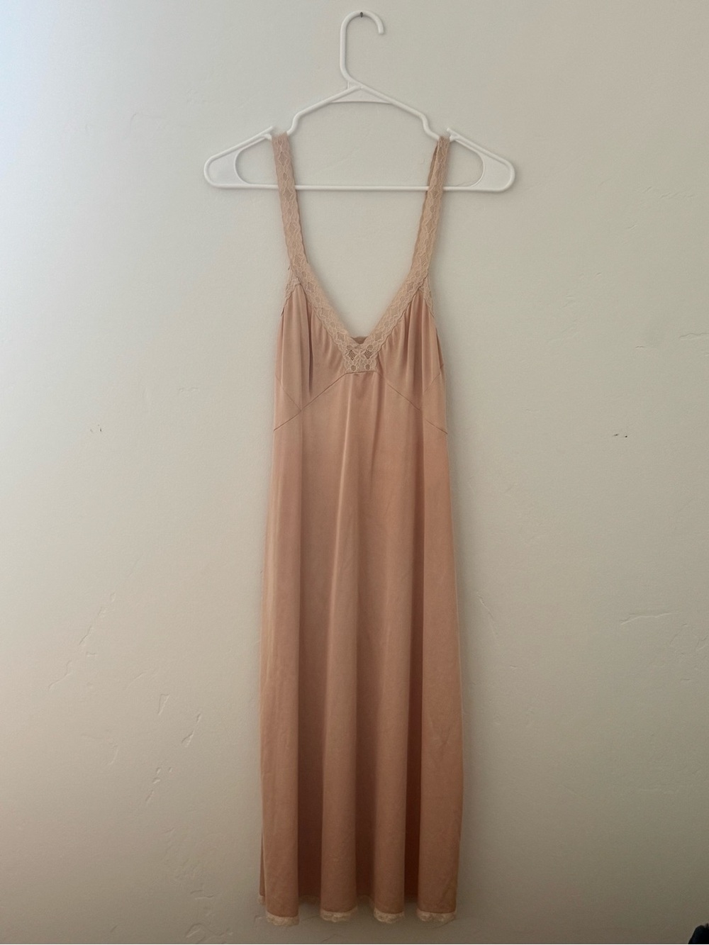 Lace-Trim Long Slip Dress in Blush Pink